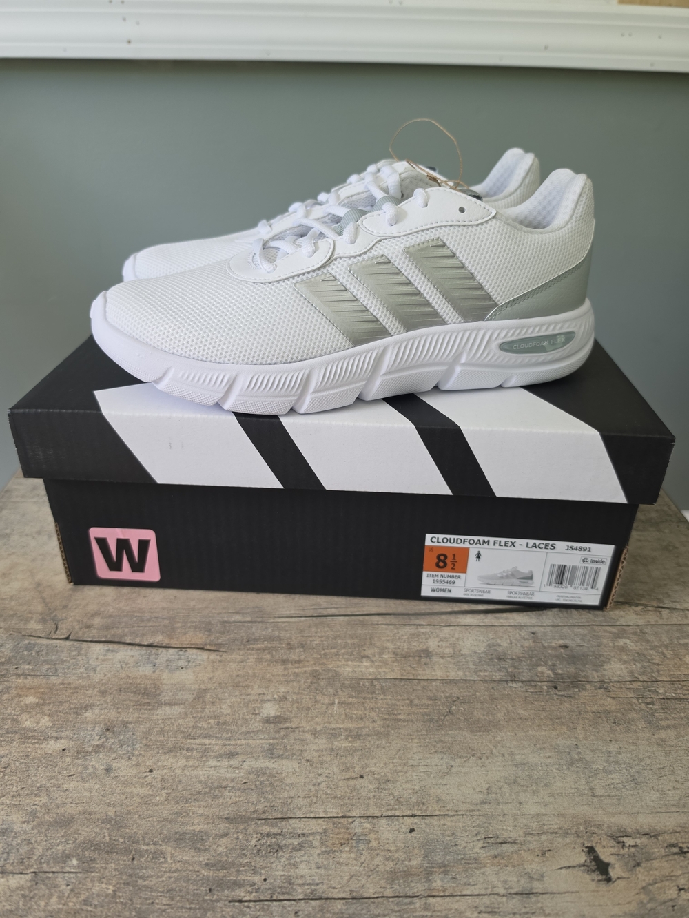 Adidas Cloudfoam Flex Woman's White & Light Gray Running Shoes